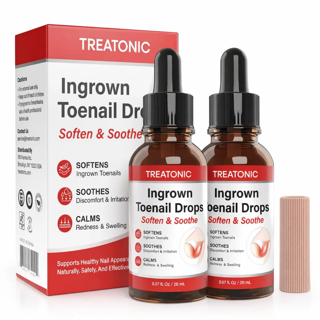 Treatonic Ingrown Toenail Treatment drops 2-pack with silicone toe caps